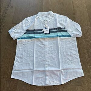 Original Penguin Men's White button-down shirt with Blue Stripes